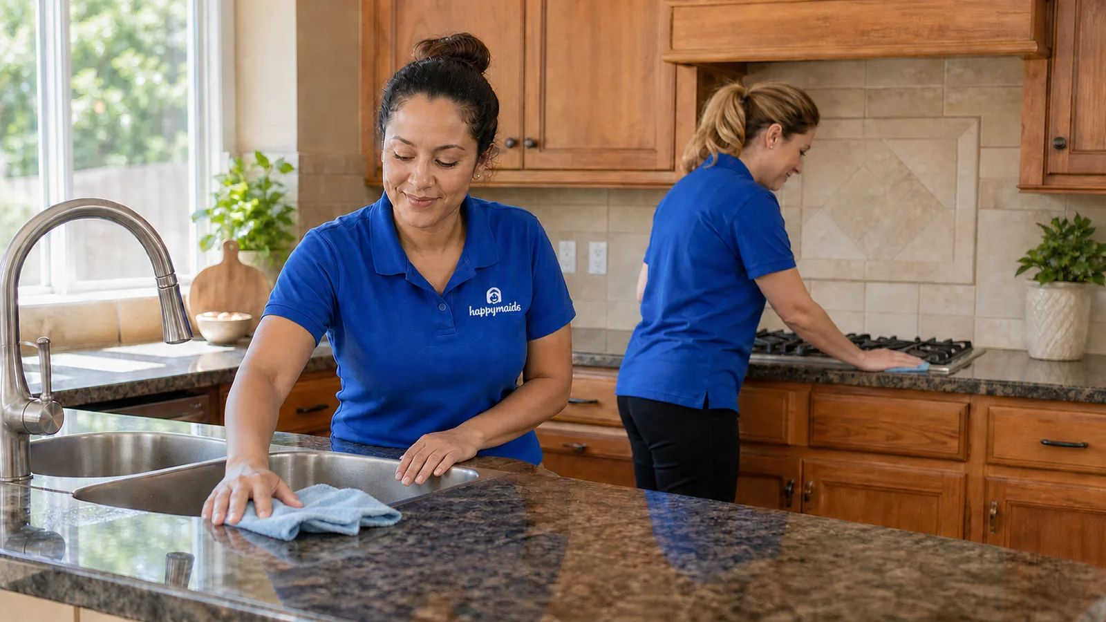 Happy Maids team cleaning a local kitchen