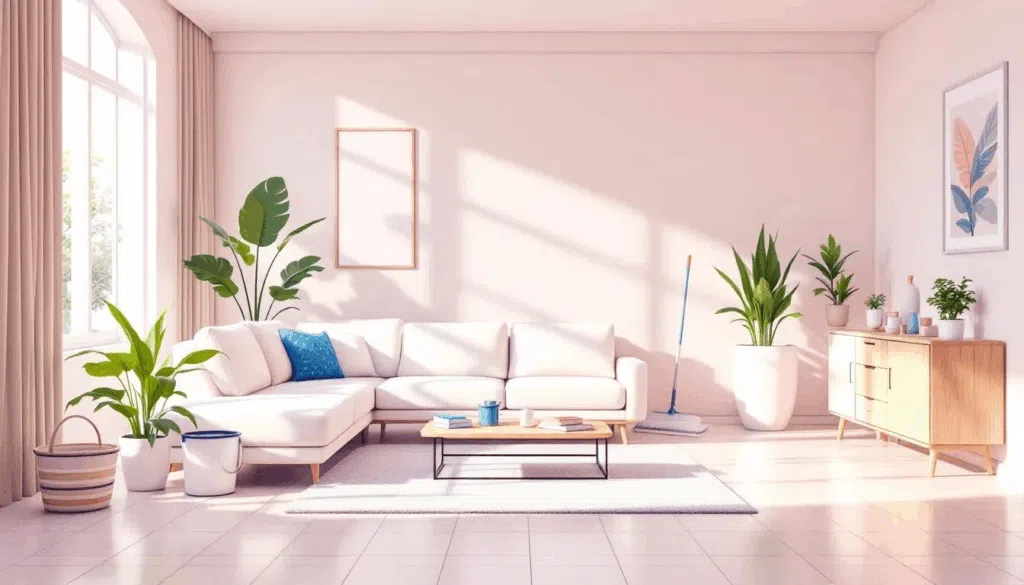 Bright, modern living room with plants.