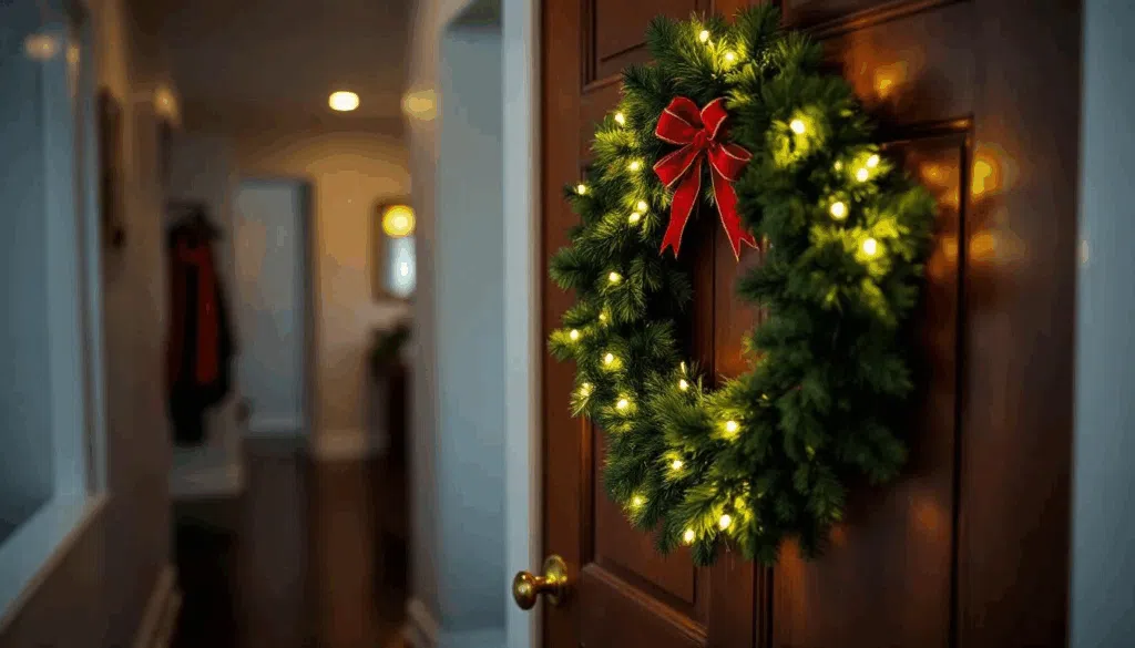 Christmas wreath with lights and bow