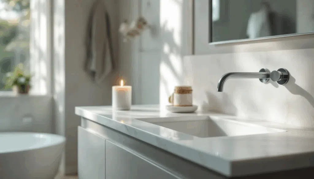 Modern bathroom with candle and sink