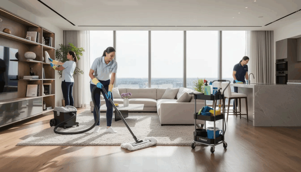 two Maids cleaning Kitchen