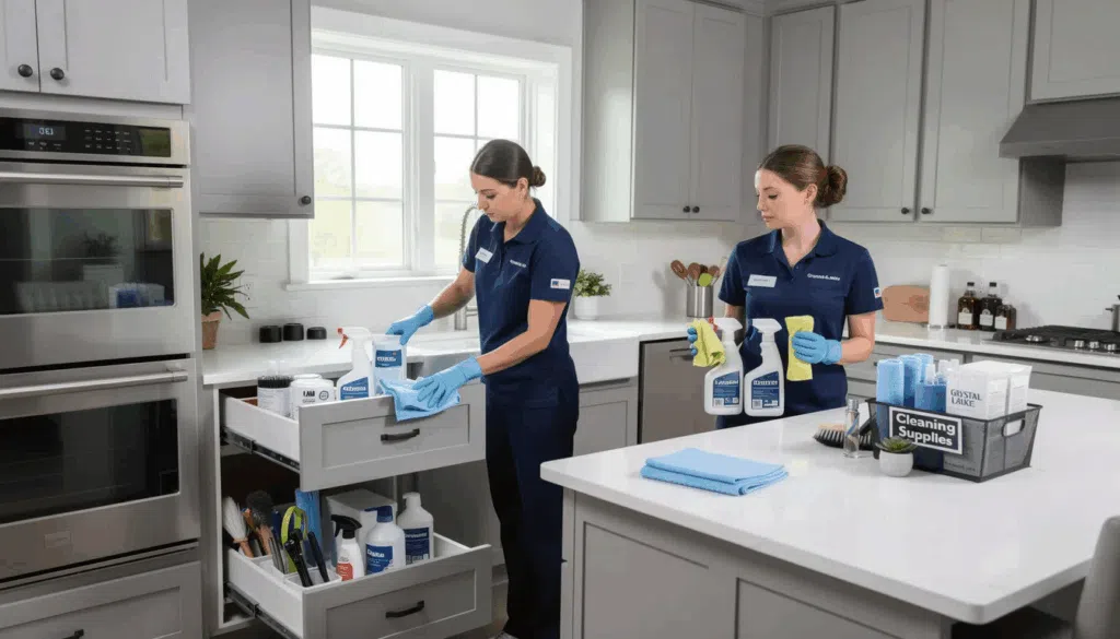 two Maids cleaning Kitchen