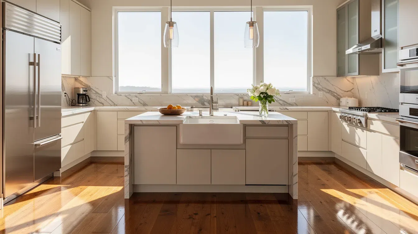 South Barrington House Cleaning: Happy Maids' Local Guide Bright, spotless kitchen with marble countertops and hardwood floors in a South Barrington estate home