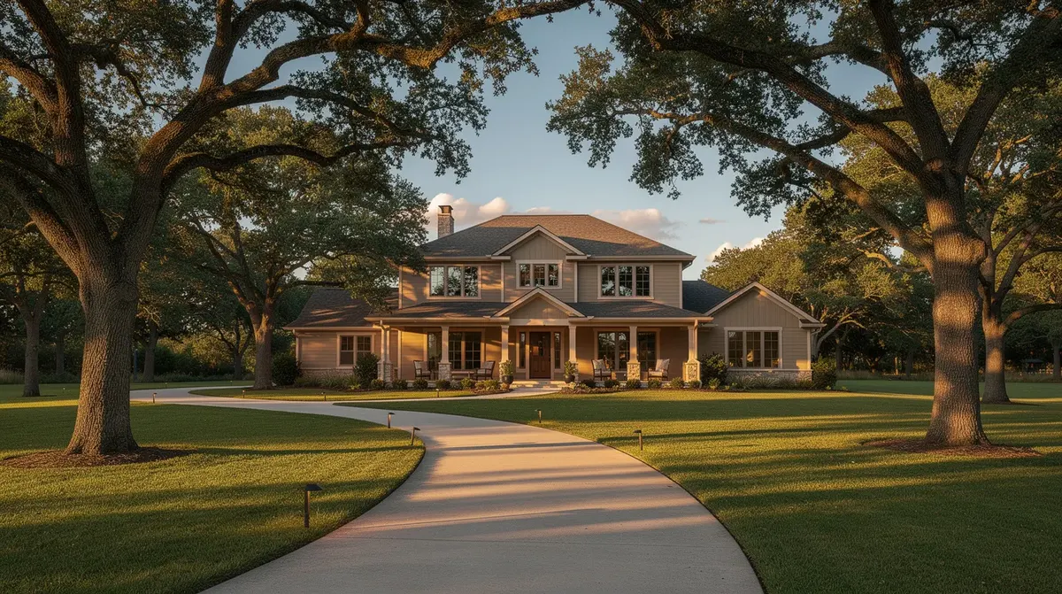 Inverness IL House Cleaning Services by Happy Maids A large residential home is nestled among mature oak trees on a spacious green lot, featuring a winding driveway that adds charm to the property. This inviting environment highlights the importance of maintaining a clean home, where dependable cleaning services can ensure a healthy space for families in Inverness, IL.
