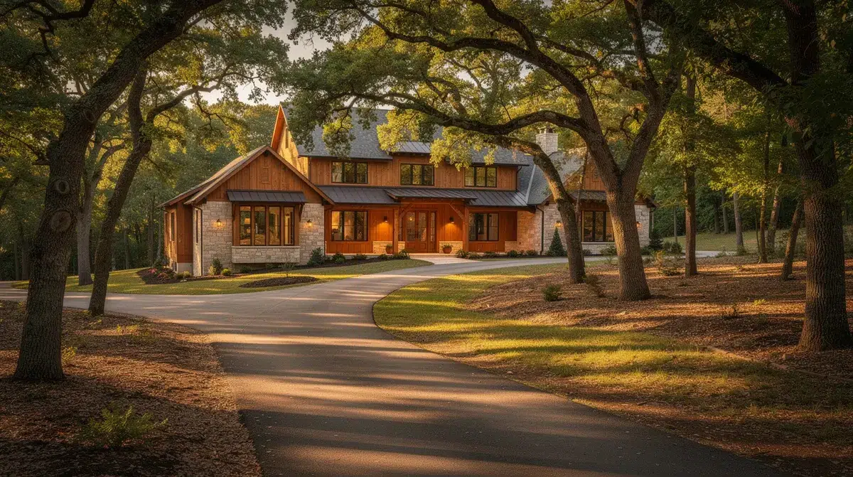 Kildeer House Cleaning: Local Guide to a Cleaner Home Near the Forest Preserve A large custom-built home is nestled among mature oak trees on a wooded lot, with a winding driveway leading up to it. This picturesque setting highlights the beauty of suburban living in Kildeer, Illinois, where residents can enjoy a clean and serene environment, thanks to professional house cleaning services that ensure a stress-free home.